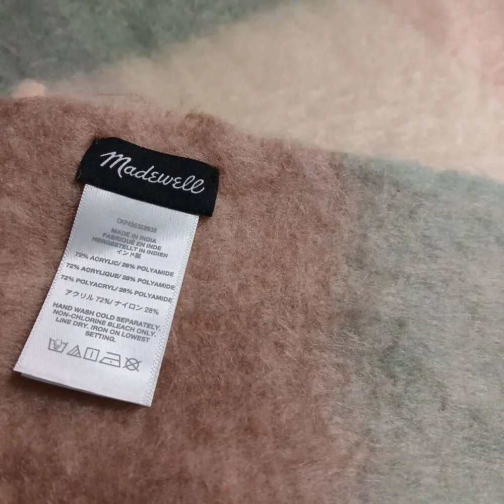 Madewell Womens Chunky oversized long scarf green  mocha brown soft fringe